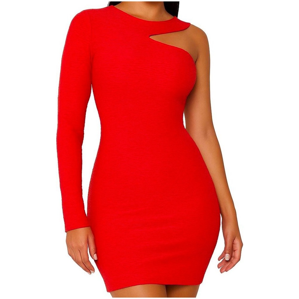 BCBGeneration Womens One Shoulder Cut Out Mini Dress Cranberry Red XS